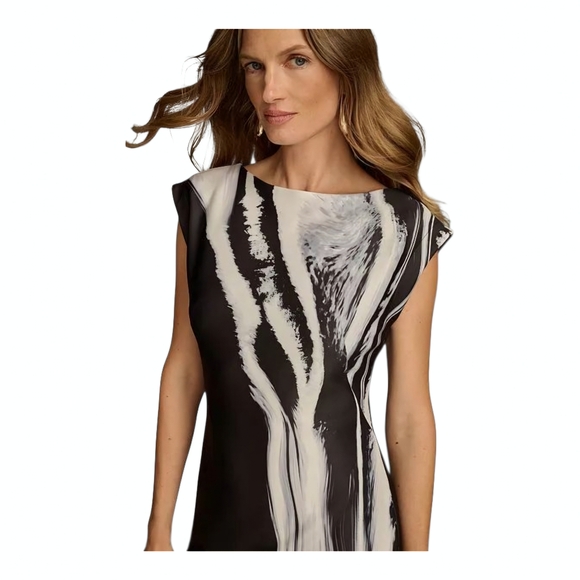 Donna Karan New York Women's Printed‎ Scuba Sheath Dress Black/White Size 2, 4 - Picture 3 of 7